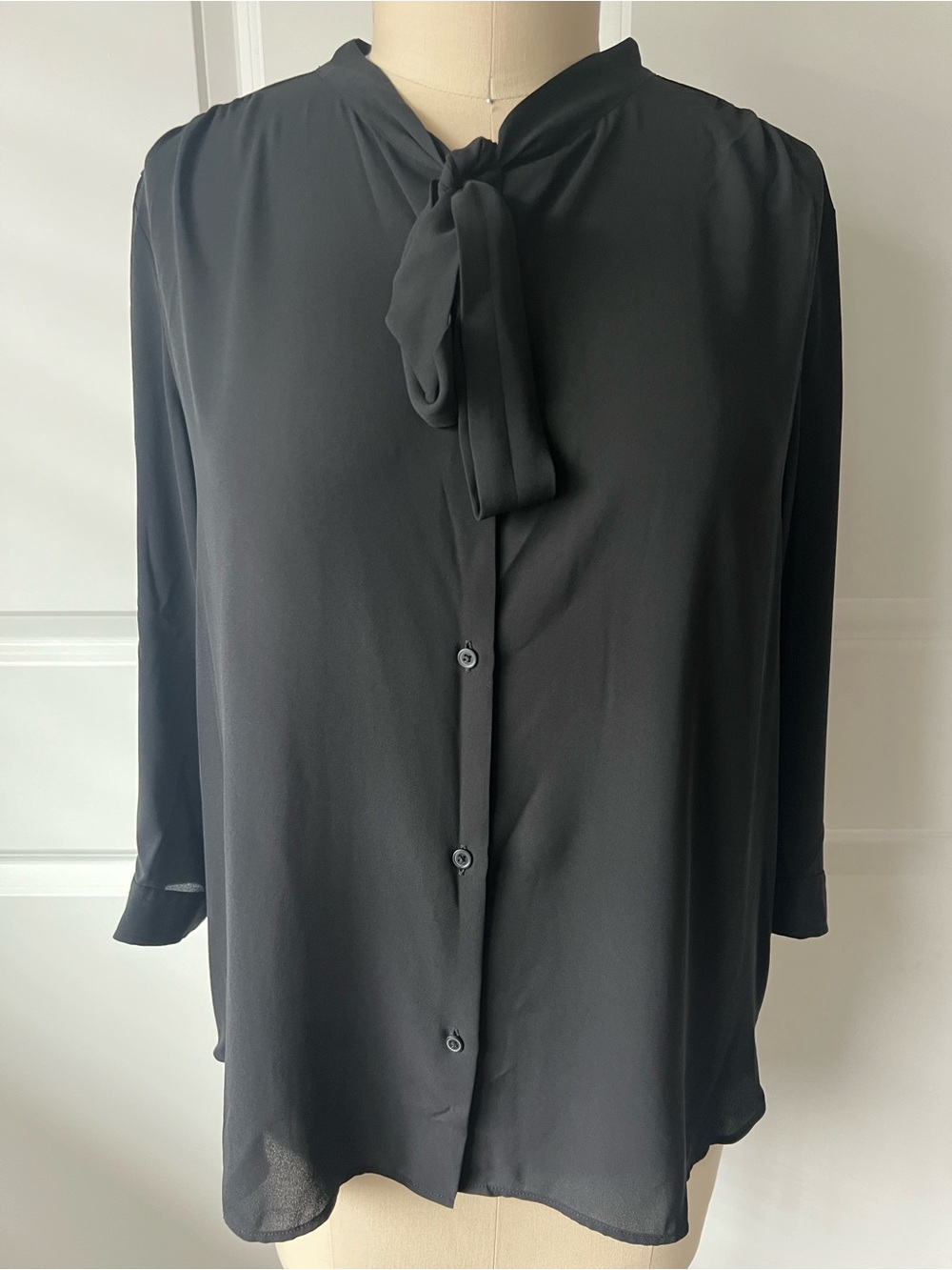 Women's Black Tie-Neck Blouse